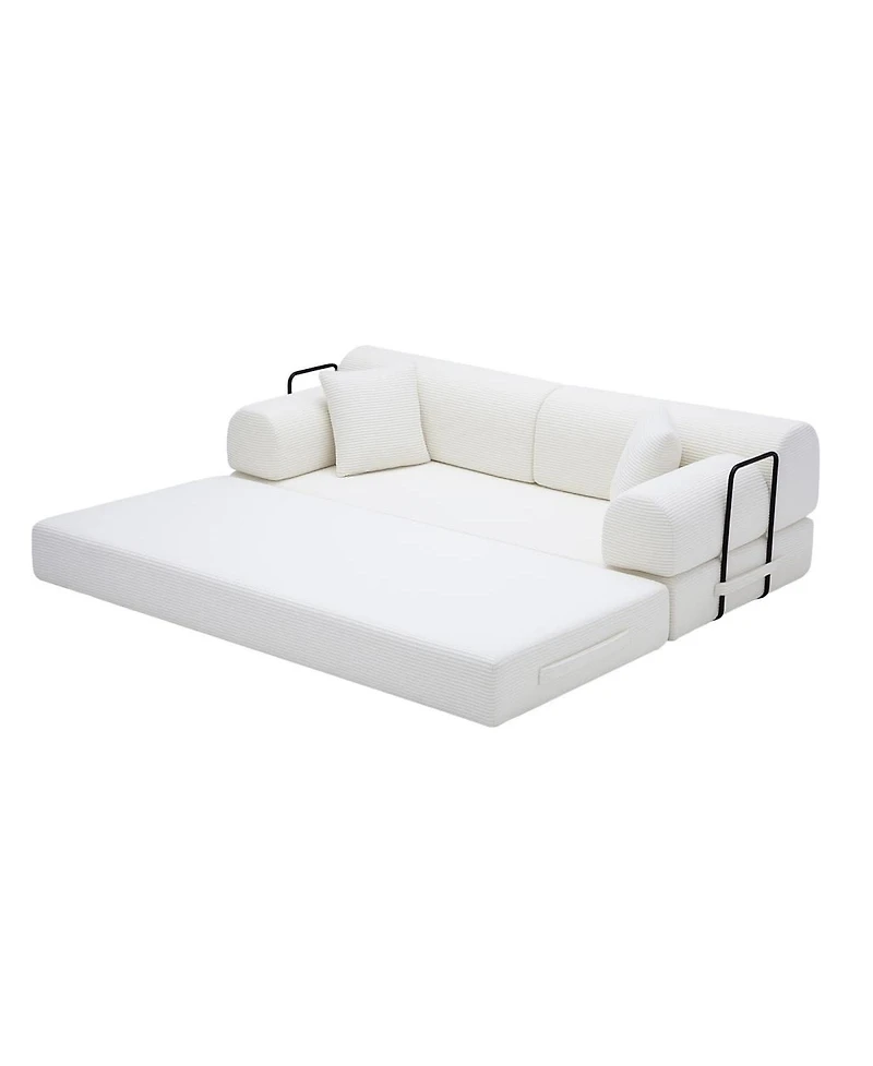 Maison Boucle 78.74'' Corduroy Convertible Sleeper Sofa Bed, 3 Seater, Floor