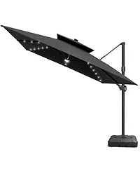 Pellebant Outdoor Patio 11x11Feet Aluminum Double Canopy Solar Lights Cantilever Umbrella with Wheel Base