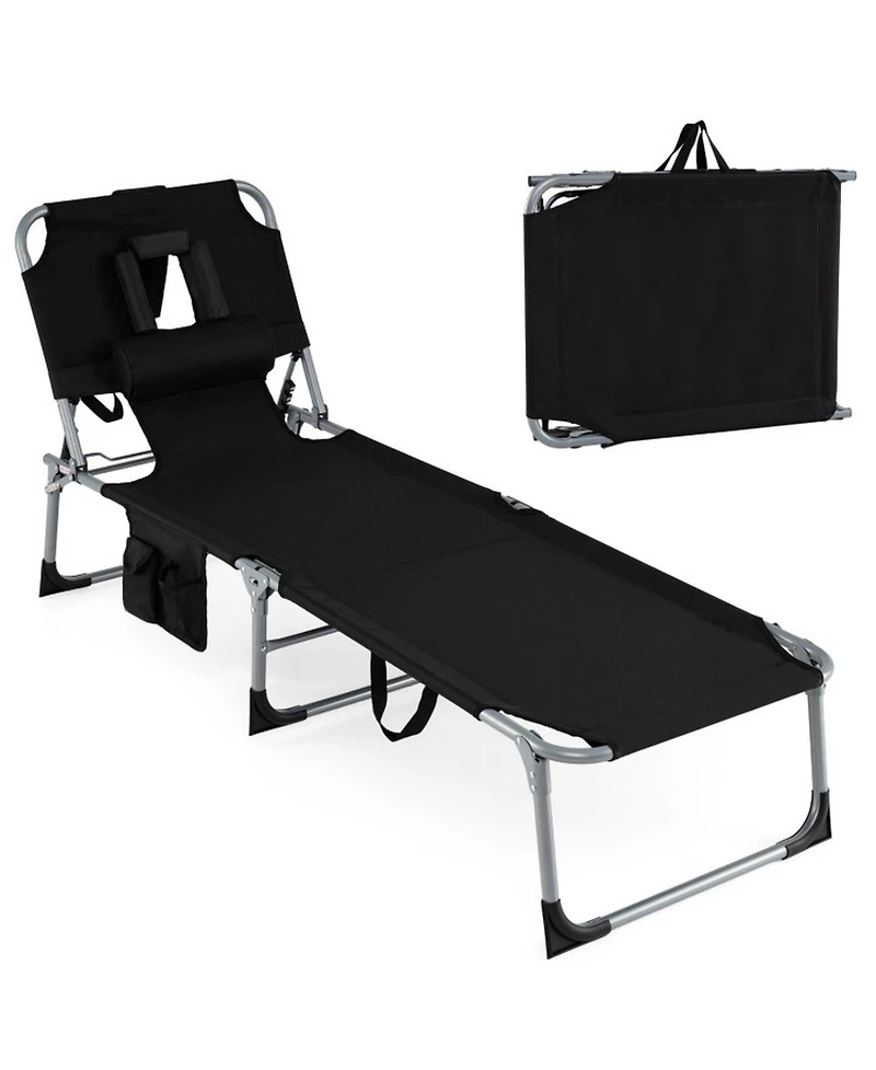Gouun Folding Tanning Chair with Face and Arm Holes and Pillow