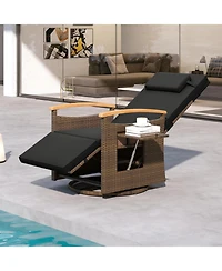 Gouun Rattan 360-Degree Swivel Outdoor Recliner Chair with Footrest