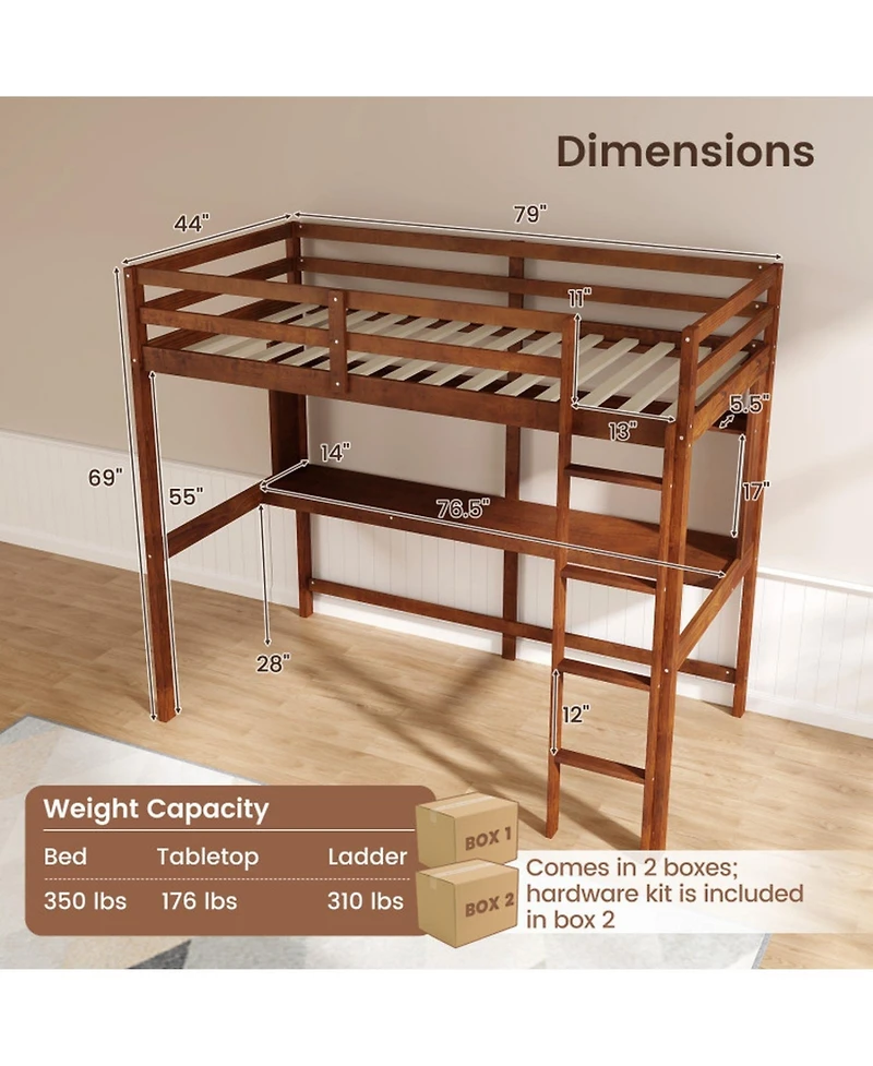 Gouun Twin Loft Bed with Built-In Desk and Storage Shelf for Kids
