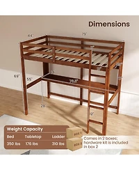 Gouun Twin Loft Bed with Built-In Desk and Storage Shelf for Kids