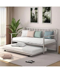 Gouun Twin Metal Daybed with Roll-Out Trundle and Slat Support