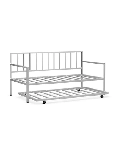 Gouun Twin Metal Daybed with Roll-Out Trundle and Slat Support
