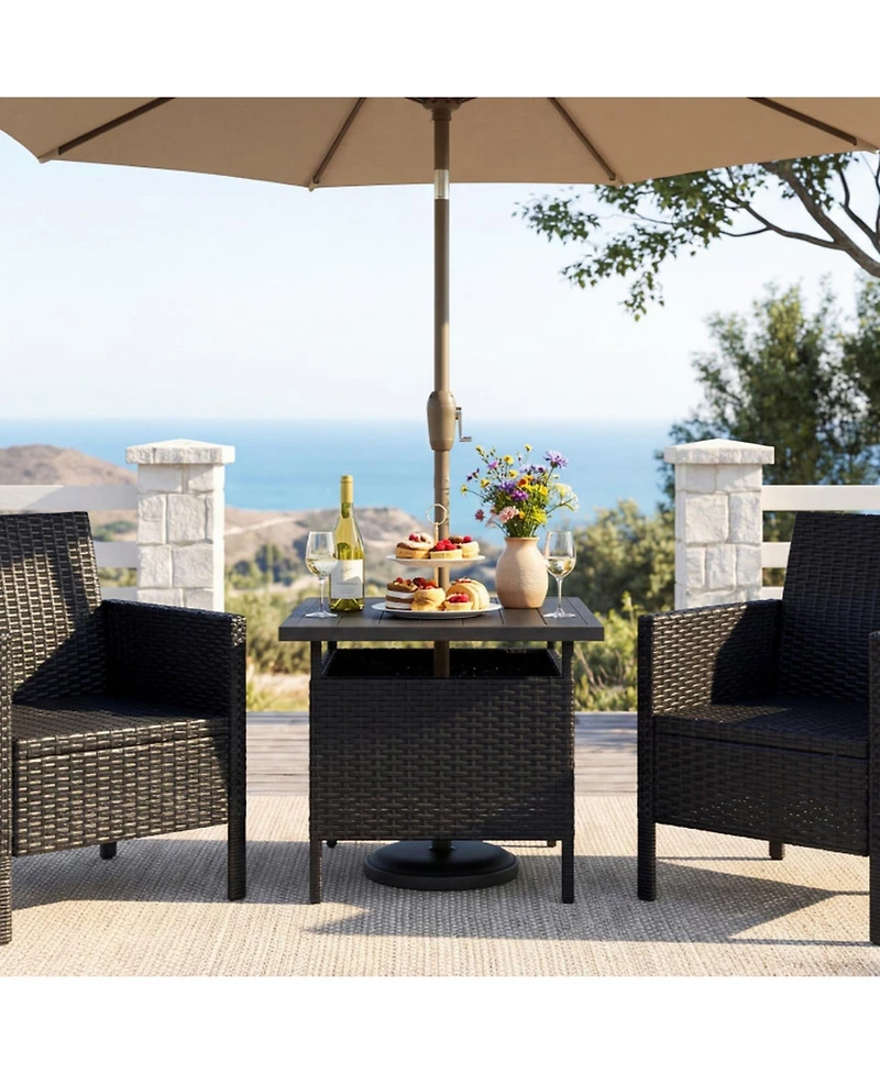 Gouun Square Wicker Patio Side Table with Umbrella Hole