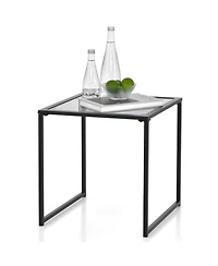 Gouun Tempered Glass Side Table with Metal Frame for Indoor and Outdoor Use