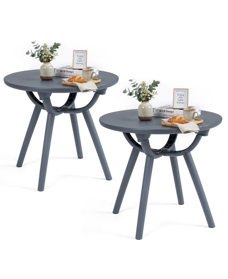 Gouun Round Patio Storage Side Table with Open Shelf, Set of 2