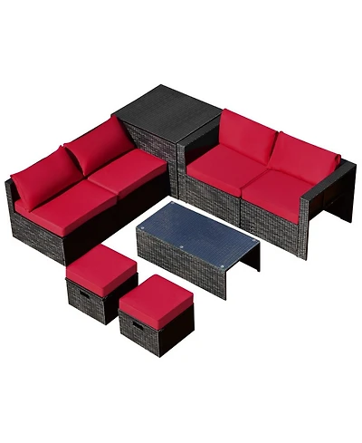 Gouun 8-Piece Patio Rattan Conversation Set with Storage Box