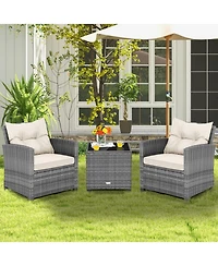 Gouun 3-Piece Outdoor Wicker Conversation Set with Glass Table