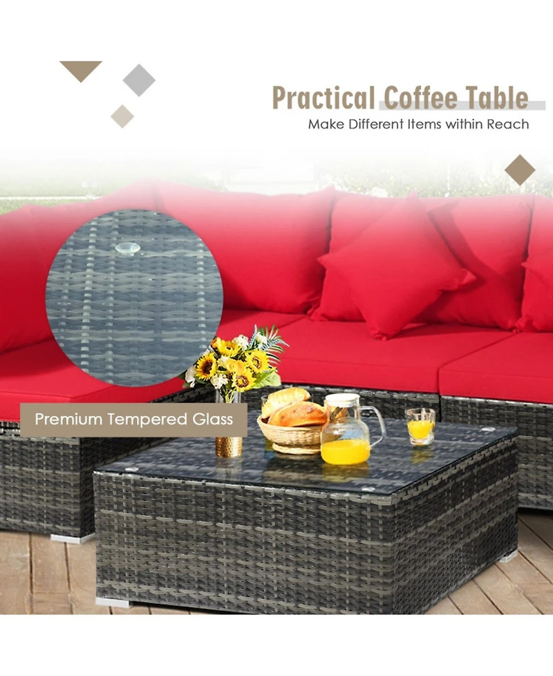 Gouun 7-Piece Patio Sectional Sofa Set with Cushions and Glass Table