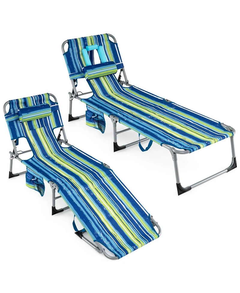 Gouun Set of 2 Portable Tanning Chairs with 4-Position Back and Face Hole
