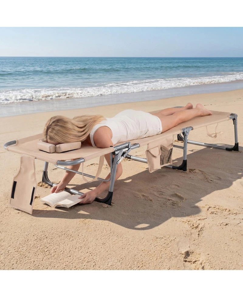 Gouun Set of 2 Folding Chaise Lounge Tanning Chairs with 4-Position Backrest