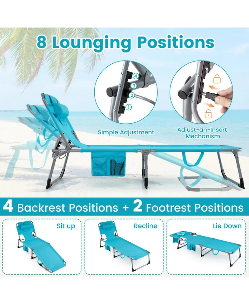 Gouun Set of 2 Portable Tanning Chairs with 4-Position Back and Face Hole