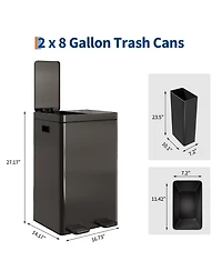 gaomon2×8-gallon double-bin stainless steel trash can set with a foot pedal and soft-close lid, suitable for kitchens, living rooms, bedrooms