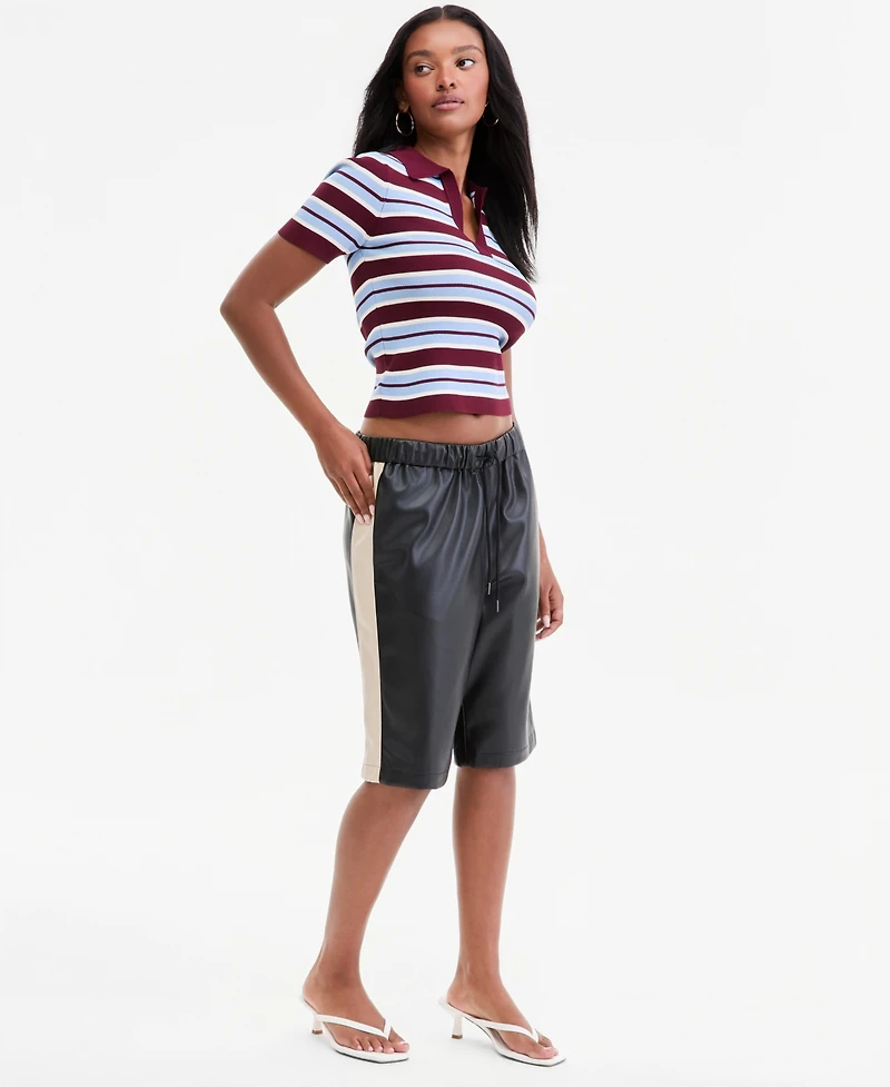 Bar Iii Women's Faux-Leather Side-Stripe Bermuda Shorts, Macy's Exclusive