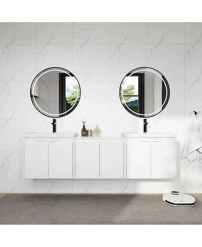 Sillysis 71 Inch Wall Mounted Double Sink Bathroom Vanity with Resin Basins, Soft Close Doors, Water-Resistant Cabinet