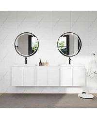 Sillysis 71 Inch Wall Mounted Double Sink Bathroom Vanity with Resin Basins, Soft Close Doors, Water-Resistant Cabinet