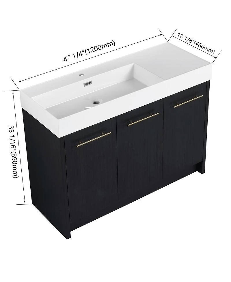 Sillysis 48 Inch Modern Chestnut Bathroom Vanity with Resin Sink, Soft Close Doors, Scratch and Water Resistant Plywood Cabinet