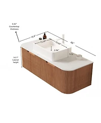 Sillysis Wall Mounted Bathroom Vanity with Rectangular Ceramic Sink, Modern Wood Grain Cabinet, Soft Close Drawer, Pre-assembled