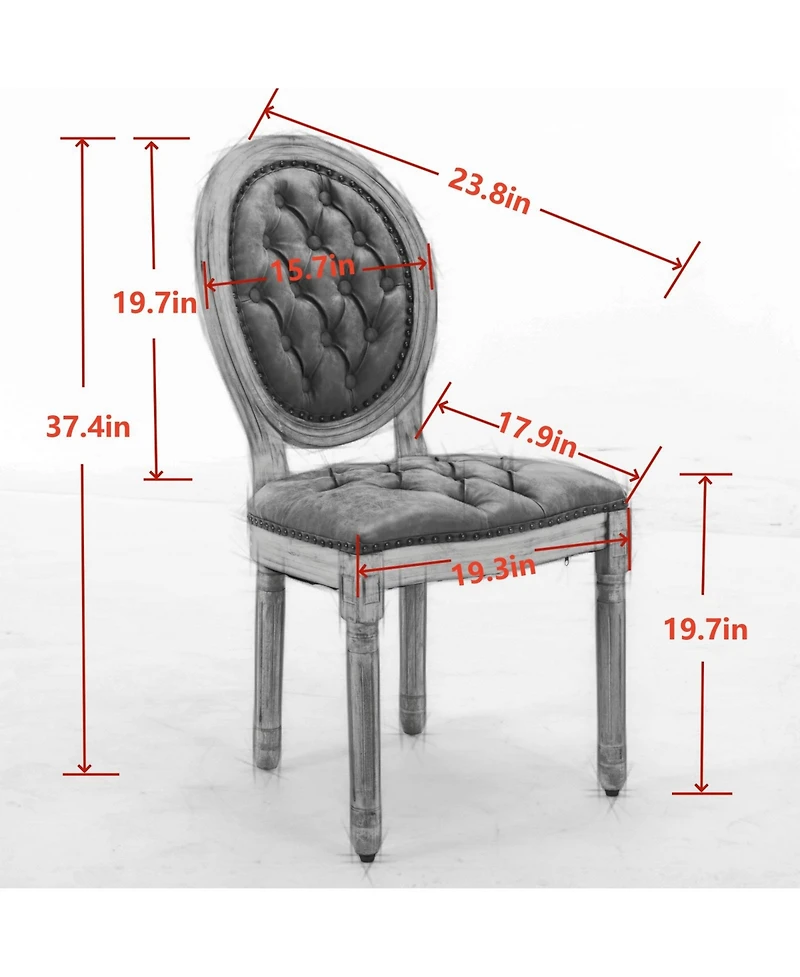 Clihome French Style Solid Wood Frame Antique Painting, Hand-pulled buckle decoration Pu artificial leather Dining Chair,Set of 2
