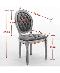 Clihome French Style Solid Wood Frame Antique Painting, Hand-pulled buckle decoration Pu artificial leather Dining Chair,Set of 2