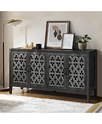 Clihome Hollow Four Door Antique Cabinet, American Country Style, Suitable for Living Room, Tv Kitchen