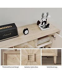 Clihome 60'' Premium Rustic American Farmhouse Credenza - Symmetrical Sunburst Door Design, Heavy-Duty Antique Wood Tv Stand with Adjustable Shelves