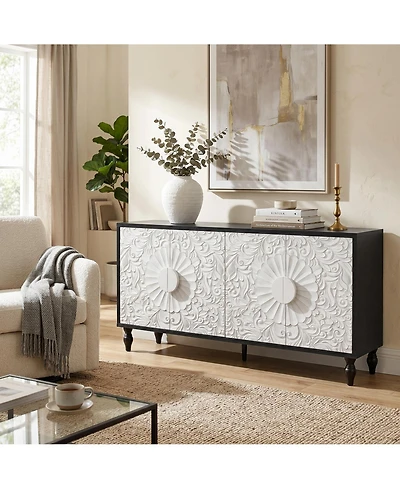 Clihome Large Faceted Carved and Spliced Doors Combined with Frames for Tv Stand Table, Sideboards, Accent Cabinets