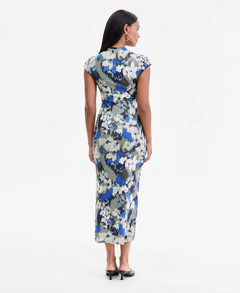 Bar Iii Women's Mock Neck Short-Sleeve Print Bodycon Midi Dress, Macy's Exclusive