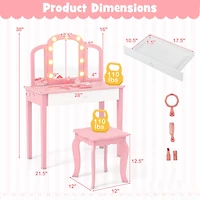 Slickblue 2 1 Kids Vanity Table Set with Tri Folding Detachable Mirror and Lights