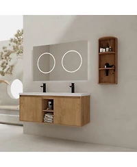 Sillysis 48 Inch Wall Mounted Double Sink Bathroom Vanity with Storage Rack, Soft Close Doors, Open Shelves, Modern Floating Cabinet