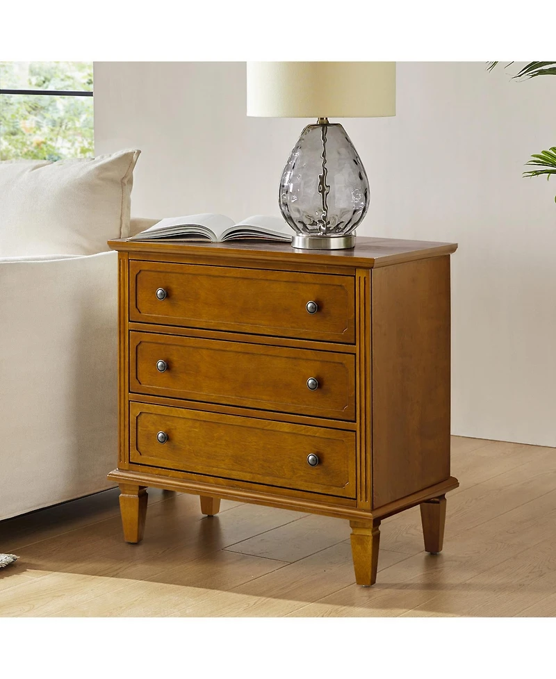 Hulala Home Amberlyn 28.3'' W Transitional 3-Drawer End Table with Built-In Outlet and Solid Wood Legs