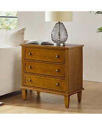 Hulala Home Amberlyn 28.3'' W Transitional 3-Drawer End Table with Built-In Outlet and Solid Wood Legs
