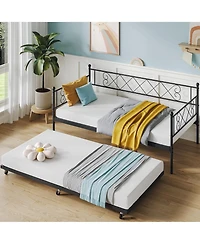gaomon Daybed with Pull-Out Trundle, Steel Slats Support, Space-Saving Sofa Bed for Living Room and Guest