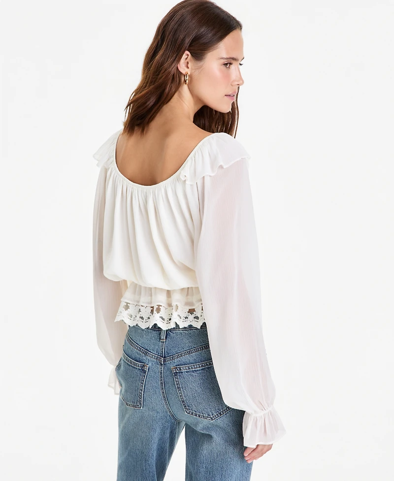 And Now This Petite Lace Long-Sleeve Ruffle Woven Blouse, Macy's Exclusive