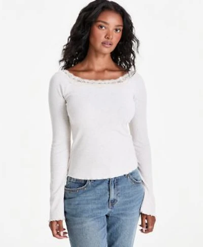 Now This Womens Lace Trim Scoop Neck Long Sleeve Top Macys Exclusive