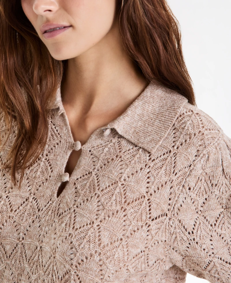 And Now This Women's Pointelle-Knit Short-Sleeve Polo, Macy's Exclusive