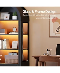 Slickblue Tall Bookcase with Led Lighting, Arched Design and 2 Drawers