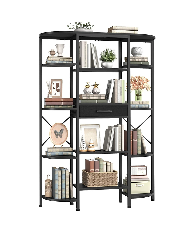 Slickblue Tall Bookcase with 12 Open Shelves and Fabric Storage Drawer