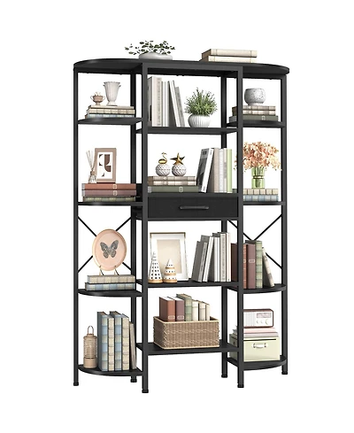 Slickblue Tall Bookcase with 12 Open Shelves and Fabric Storage Drawer