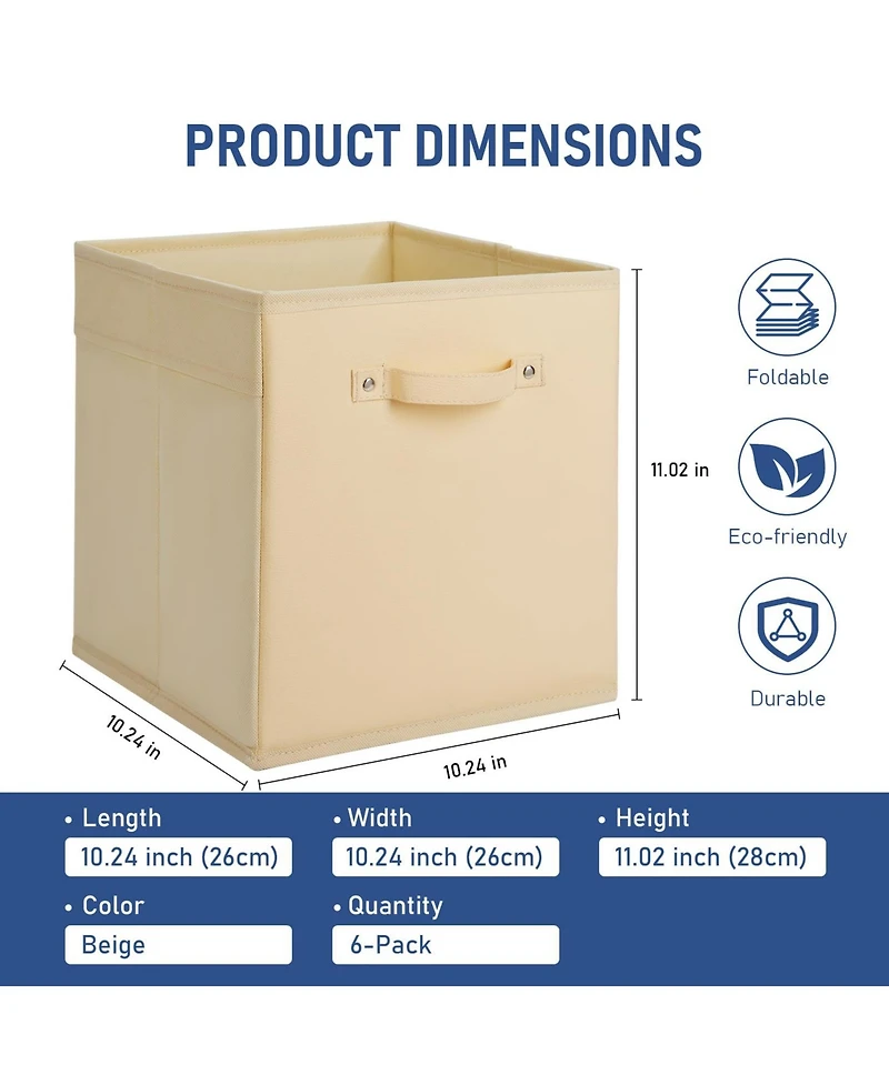 homfan 6-Pack Foldable Fabric Storage Bins with Faux Leather Handles, Cube Organizer Baskets for Shelves and Closet