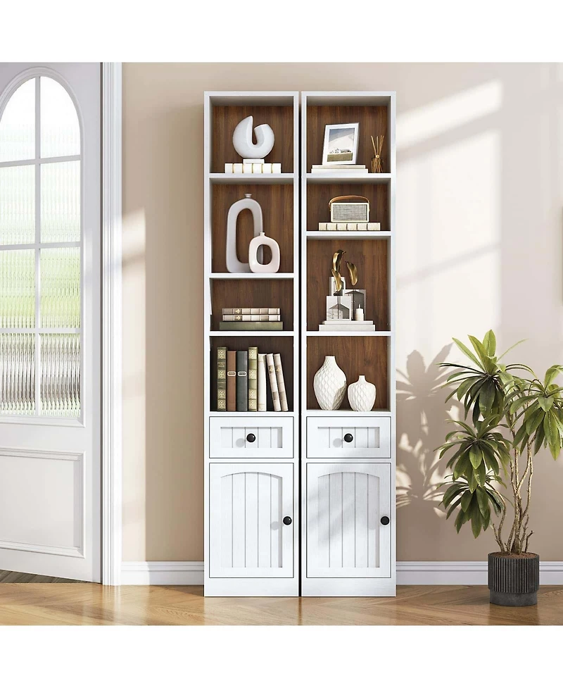 Slickblue Narrow Storage Bookcase with Cabinet and Adjustable Shelving for Home