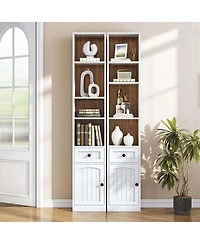 Slickblue Narrow Storage Bookcase with Cabinet and Adjustable Shelving for Home