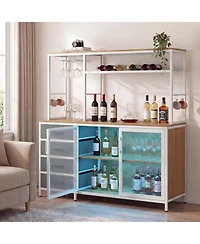 Slickblue Modern 55 Inch Coffee Table Sideboard with Led Lights and Power Ports