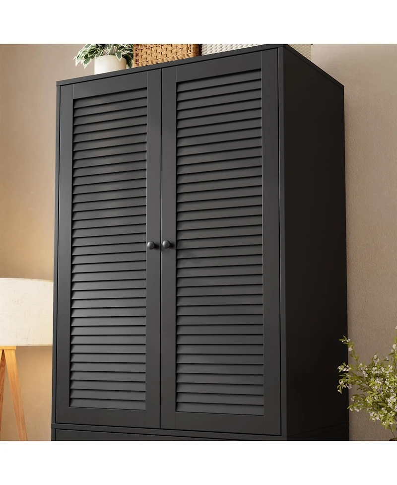 homfan 70" Wardrobe Armoire with 2 Doors and 3 Drawers Hanging Rod Shelf, Large Capacity Armoire, Freestanding Wooden Cabinet