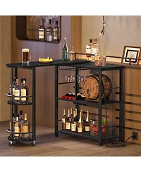 Slickblue 3 Tier L-Shaped Bar Table with Power Outlet Charging Station for Corner Use