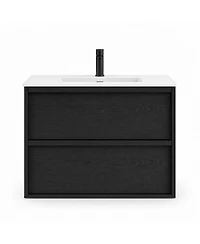 Phying 30 Inch Bathroom Vanity Cabinet With Ceramic Sink Modern Wall Mounted Floating Fluted Vanity With Drawers
