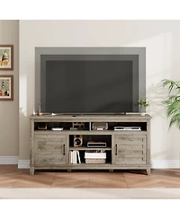 homfan 63 Inch Brown Farmhouse Wood Tv Stand, Entertainment Center with Adjustable Shelves, Tv Stand with Cabinet Doors, for Living Room, Bedroom
