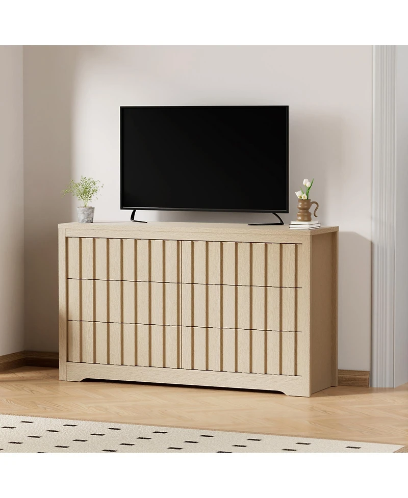 homfan Mid-Century Modern 6 Drawer Dresser for Bedroom - Spacious Wooden Chest - Large Clothes Storage Cabinet