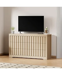 homfan Mid-Century Modern 6 Drawer Dresser for Bedroom - Spacious Wooden Chest - Large Clothes Storage Cabinet